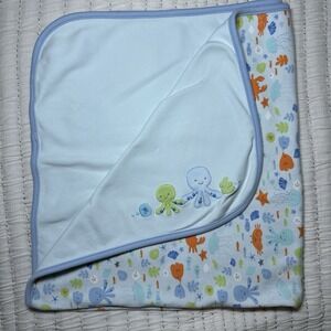 Gymboree Under The Sea Blue Octopus Fish Ocean Reversible Blanket 2006 Vintage